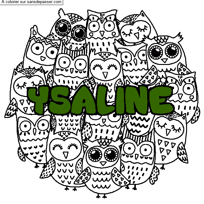 Coloriage Coloriage pr&eacute;nom YSALINE - d&eacute;cor Chouettes par un invit&eacute;
