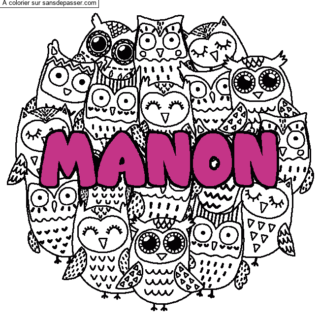 Coloriage MANON - d&eacute;cor Chouettes