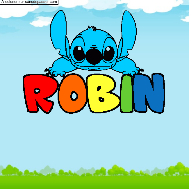 Coloriage Coloriage pr&eacute;nom ROBIN - d&eacute;cor Stitch par un invité
