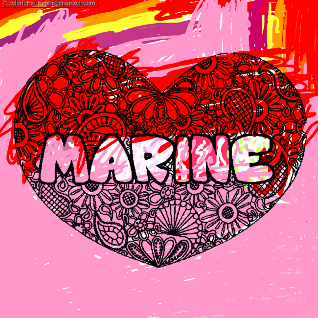 Coloriage Coloriage pr&eacute;nom MARINE - d&eacute;cor Mandala coeur par Lucie77176
