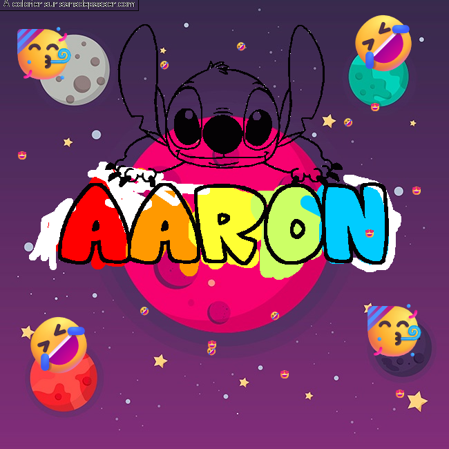 Coloriage prénom AARON - décor Stitch par un invité