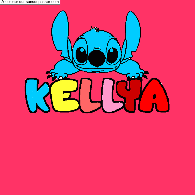 Coloriage prénom KELLYA - décor Stitch par un invité