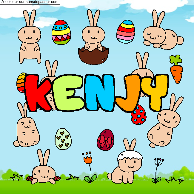 Coloriage Coloriage pr&eacute;nom KENJY - d&eacute;cor Paques par un invit&eacute;