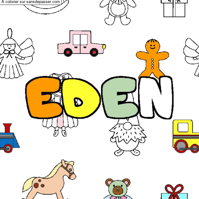 Coloriage Coloriage pr&eacute;nom EDEN - d&eacute;cor Jouets par un invit&eacute;