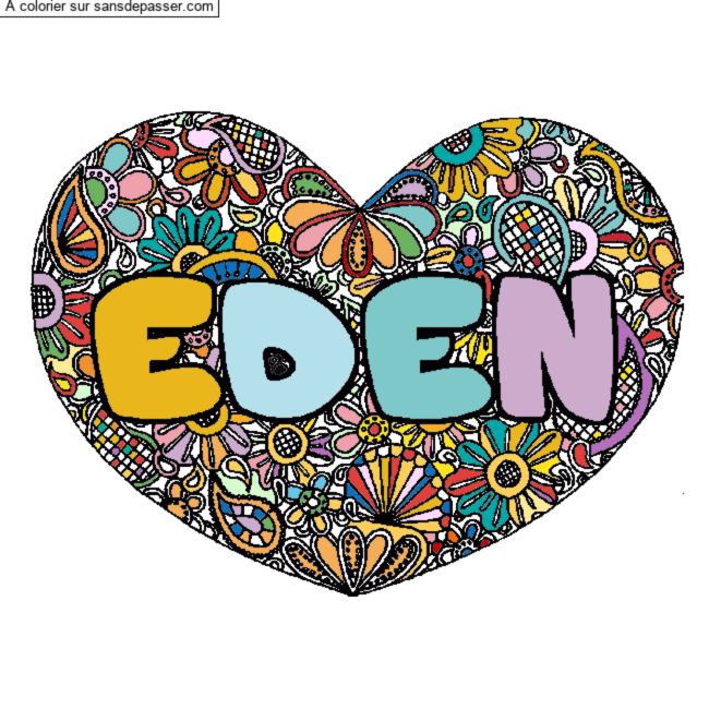 Coloriage EDEN - d&eacute;cor Mandala coeur