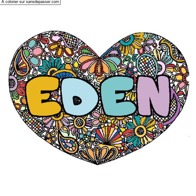 Coloriage Coloriage pr&eacute;nom EDEN - d&eacute;cor Mandala coeur par un invit&eacute;