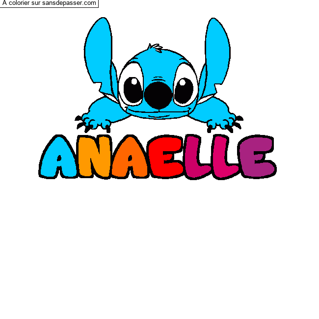 Coloriage prénom ANAELLE - décor Stitch par un invité