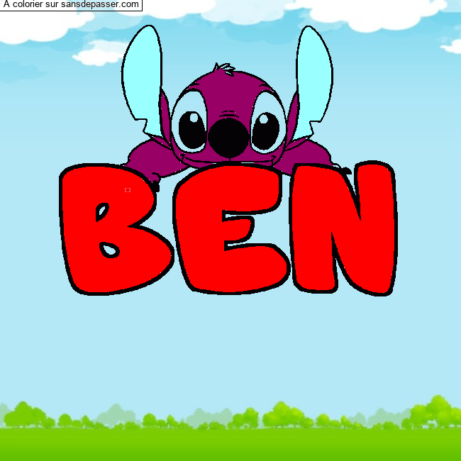 Coloriage prénom BEN - décor Stitch par un invité