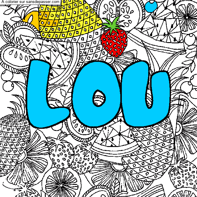 Coloriage prénom LOU - décor Mandala fruits par un invité
