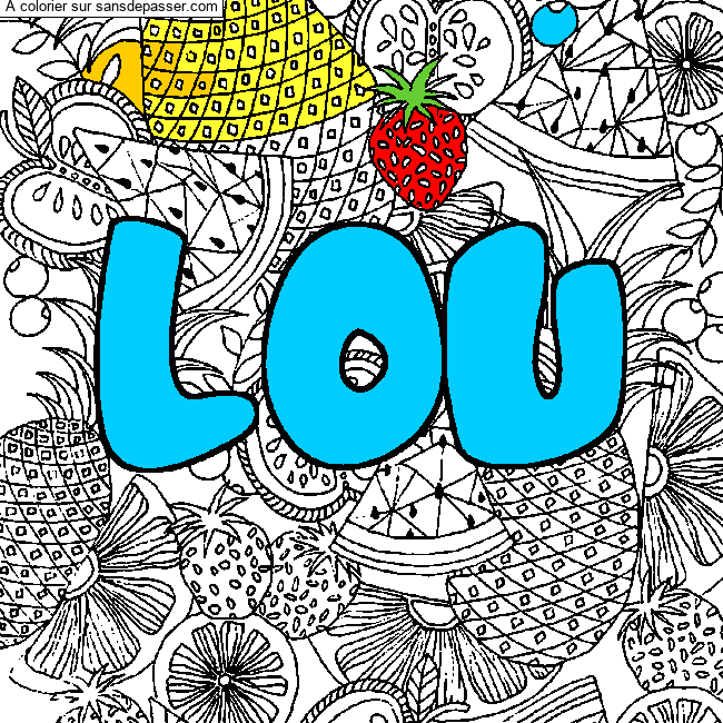 Coloriage Coloriage pr&eacute;nom LOU - d&eacute;cor Mandala fruits par un invit&eacute;