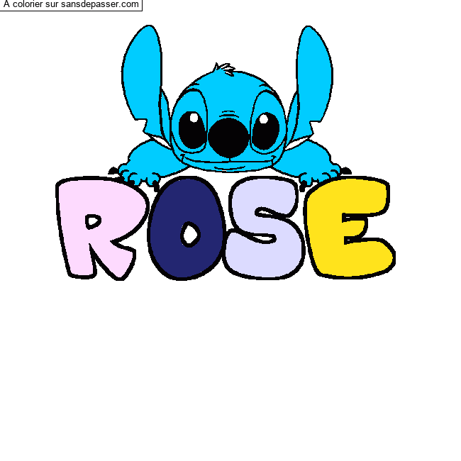 Coloriage prénom ROSE - décor Stitch par un invité