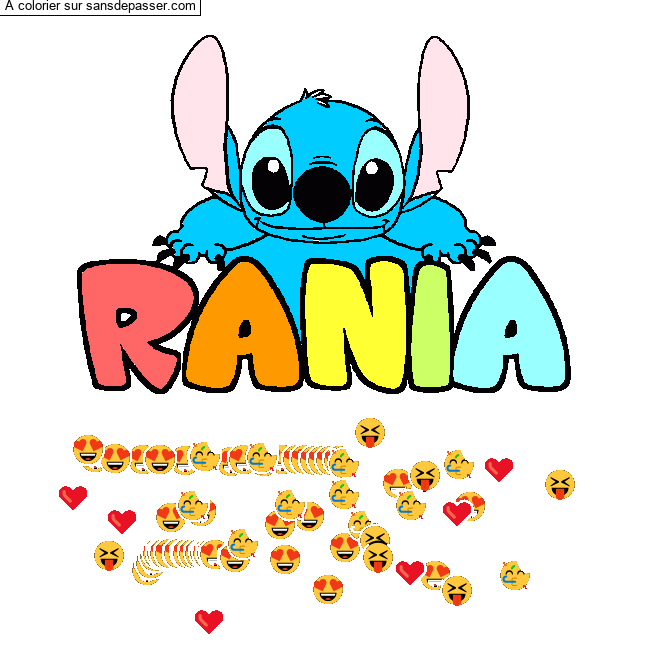Coloriage prénom RANIA - décor Stitch par un invité
