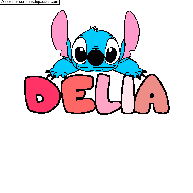 Coloriage prénom DELIA - décor Stitch par un invité