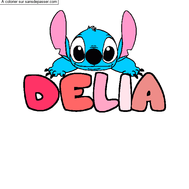 Coloriage Coloriage pr&eacute;nom DELIA - d&eacute;cor Stitch par un invit&eacute;