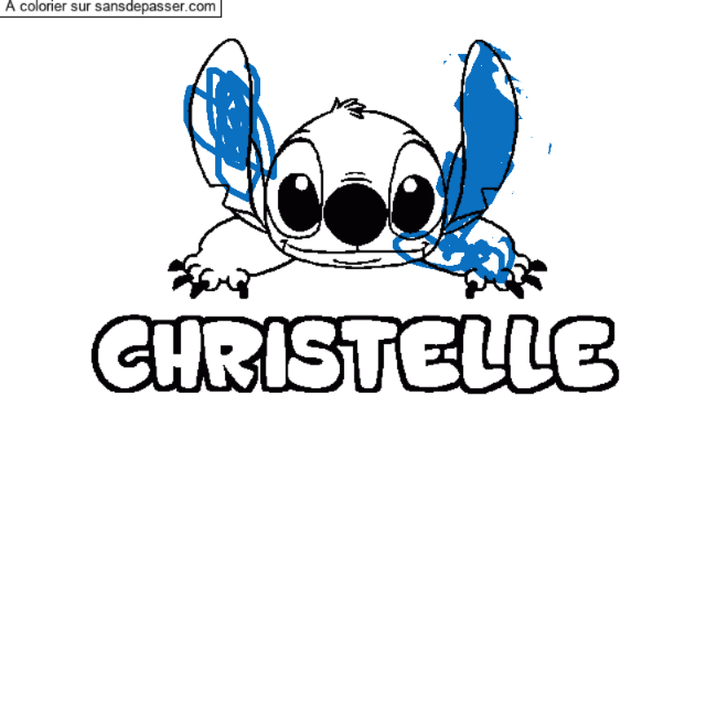 Coloriage prénom CHRISTELLE - décor Stitch par Cricri22000