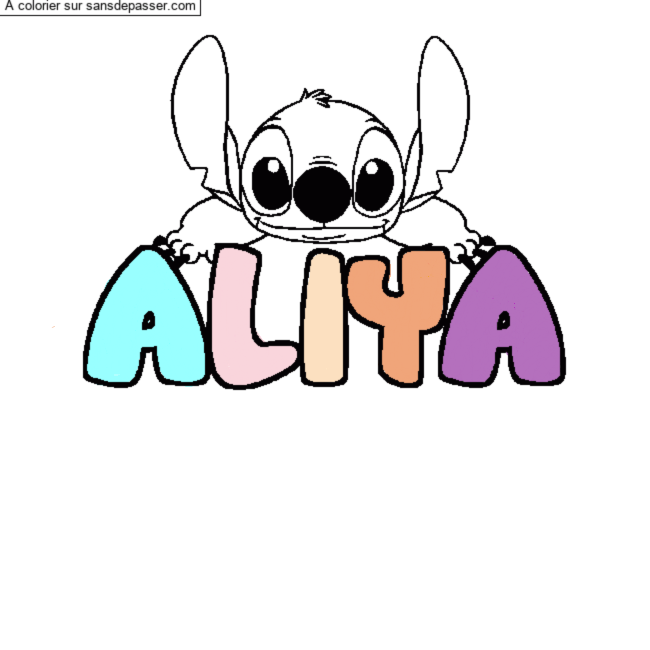 Coloriage prénom ALIYA - décor Stitch par un invité