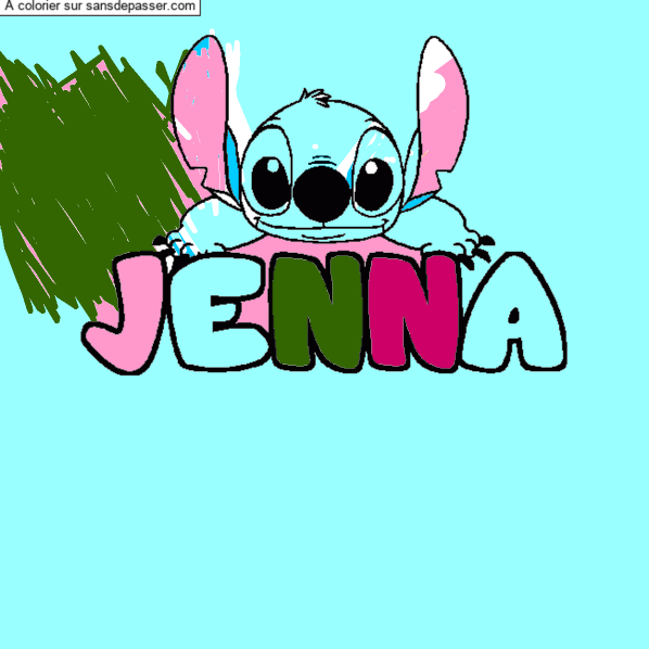 Coloriage prénom JENNA - décor Stitch par un invité