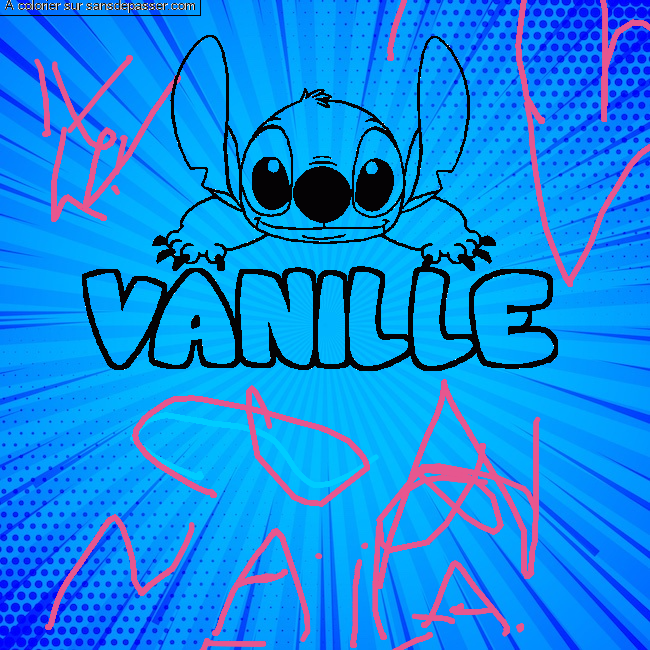 Coloriage pr&eacute;nom VANILLE - d&eacute;cor Stitch par Vanille