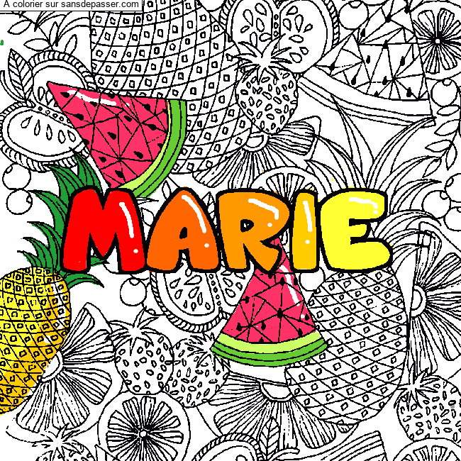 Coloriage prénom MARIE - décor Mandala fruits par un invité