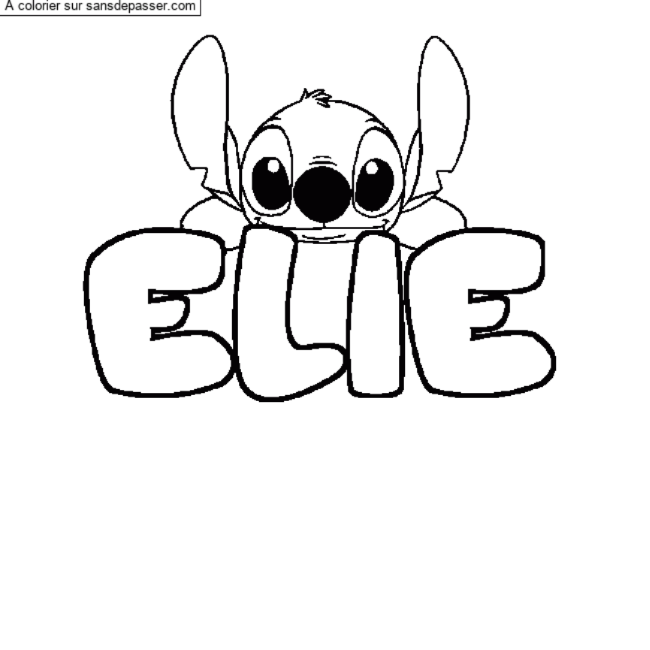 Coloriage pr&eacute;nom ELIE - d&eacute;cor Stitch par un invit&eacute;
