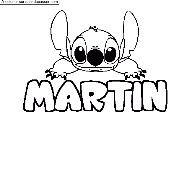 Coloriage pr&eacute;nom MARTIN - d&eacute;cor Stitch par lise50