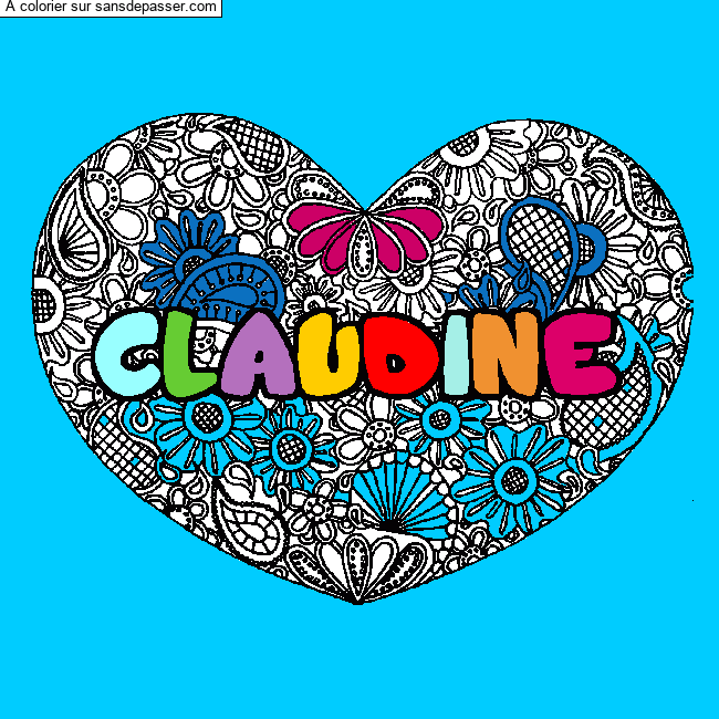 Coloriage pr&eacute;nom CLAUDINE - d&eacute;cor Mandala coeur par un invit&eacute;