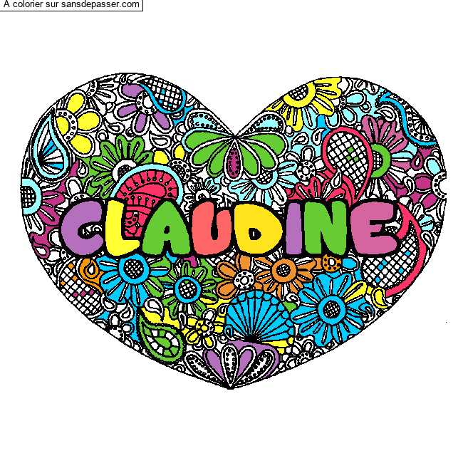 Coloriage pr&eacute;nom CLAUDINE - d&eacute;cor Mandala coeur par un invit&eacute;