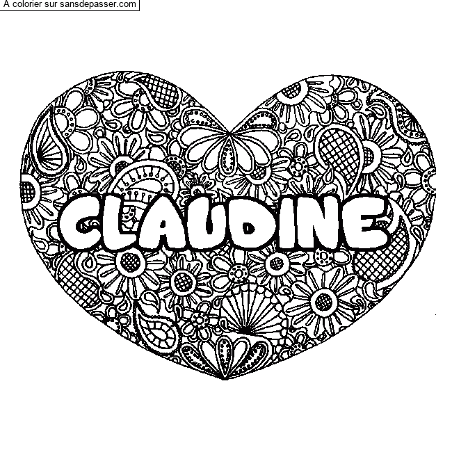 Coloriage pr&eacute;nom CLAUDINE - d&eacute;cor Mandala coeur par un invit&eacute;