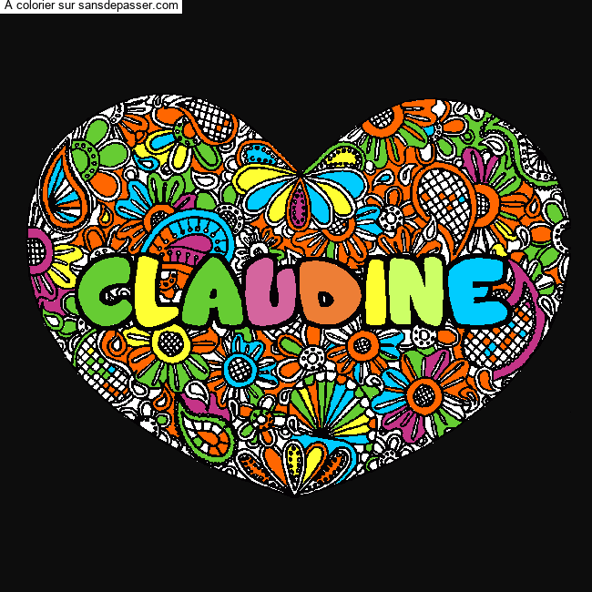 Coloriage pr&eacute;nom CLAUDINE - d&eacute;cor Mandala coeur par un invit&eacute;