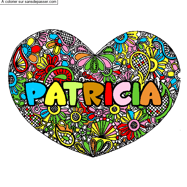 Coloriage Coloriage pr&eacute;nom PATRICIA - d&eacute;cor Mandala coeur par un invit&eacute;