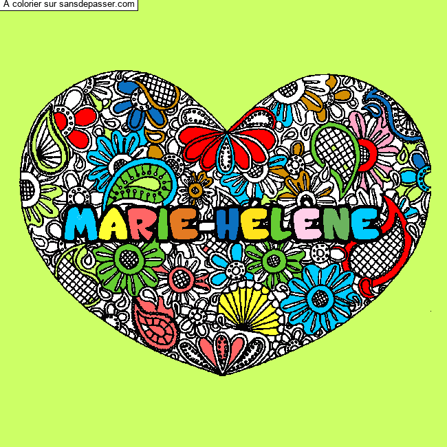 Coloriage pr&eacute;nom MARIE-H&Eacute;L&Egrave;NE - d&eacute;cor Mandala coeur par un invit&eacute;