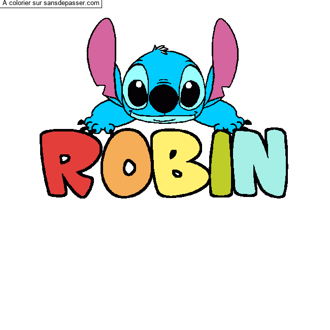 Coloriage pr&eacute;nom ROBIN - d&eacute;cor Stitch par un invit&eacute;