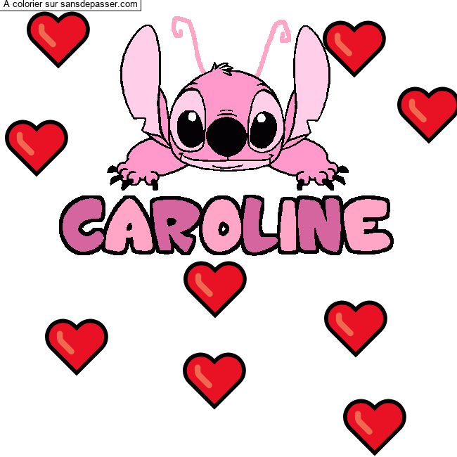 Coloriage pr&eacute;nom CAROLINE - d&eacute;cor Stitch par un invit&eacute;