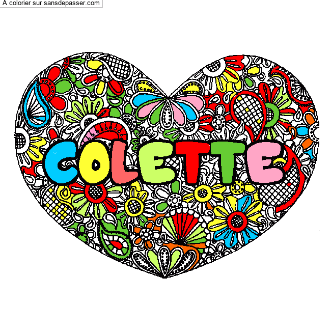 Coloriage Coloriage pr&eacute;nom COLETTE - d&eacute;cor Mandala coeur par un invité