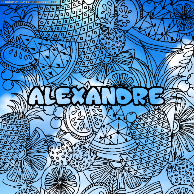 Coloriage pr&eacute;nom ALEXANDRE - d&eacute;cor Mandala fruits par un invit&eacute;