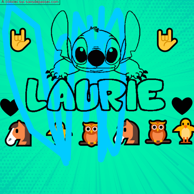 Coloriage pr&eacute;nom LAURIE - d&eacute;cor Stitch par un invit&eacute;