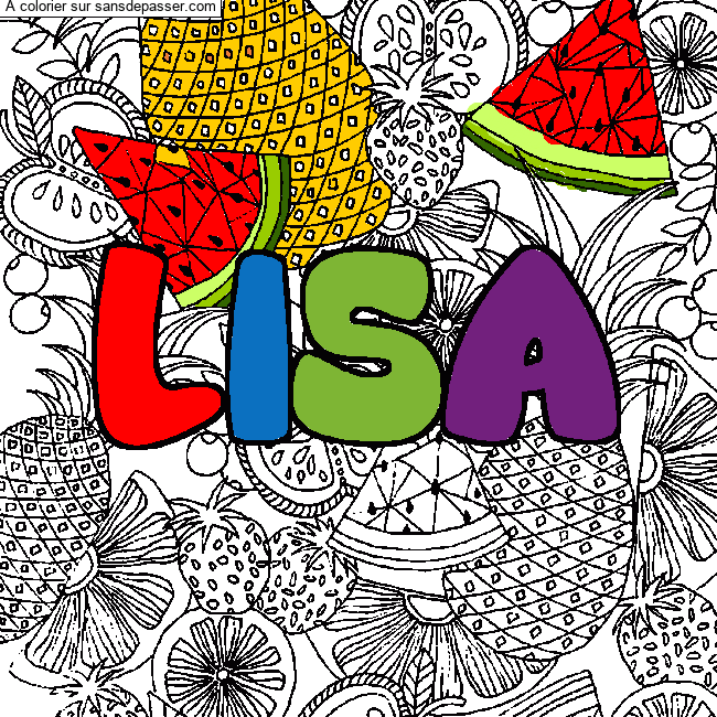 Coloriage Coloriage pr&eacute;nom LISA - d&eacute;cor Mandala fruits par un invité