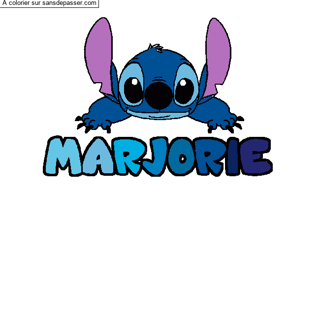 Coloriage pr&eacute;nom MARJORIE - d&eacute;cor Stitch par un invit&eacute;