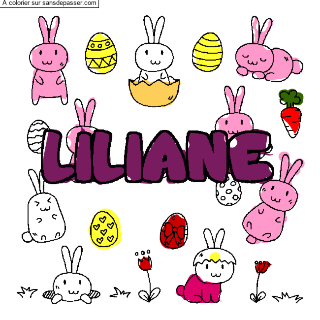 Coloriage pr&eacute;nom LILIANE - d&eacute;cor Paques par un invit&eacute;