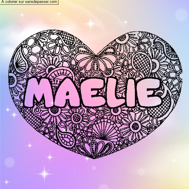 Coloriage pr&eacute;nom MAELIE - d&eacute;cor Mandala coeur par un invit&eacute;