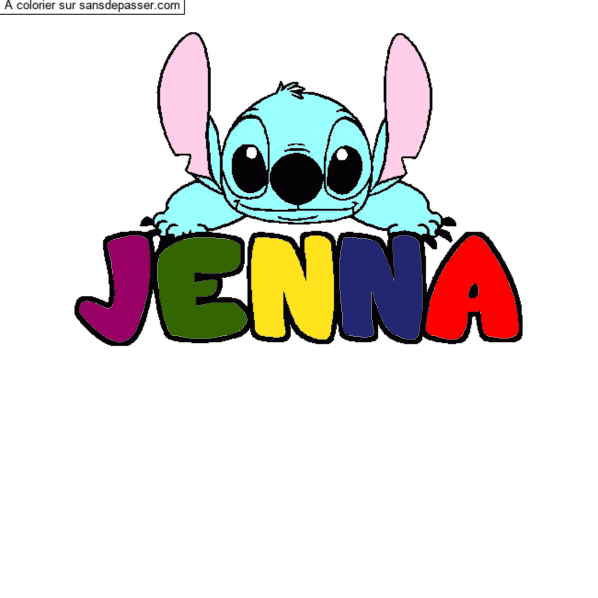 Coloriage pr&eacute;nom JENNA - d&eacute;cor Stitch par un invit&eacute;