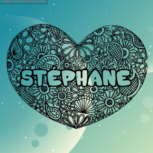 Coloriage pr&eacute;nom ST&Eacute;PHANE - d&eacute;cor Mandala coeur par un invit&eacute;