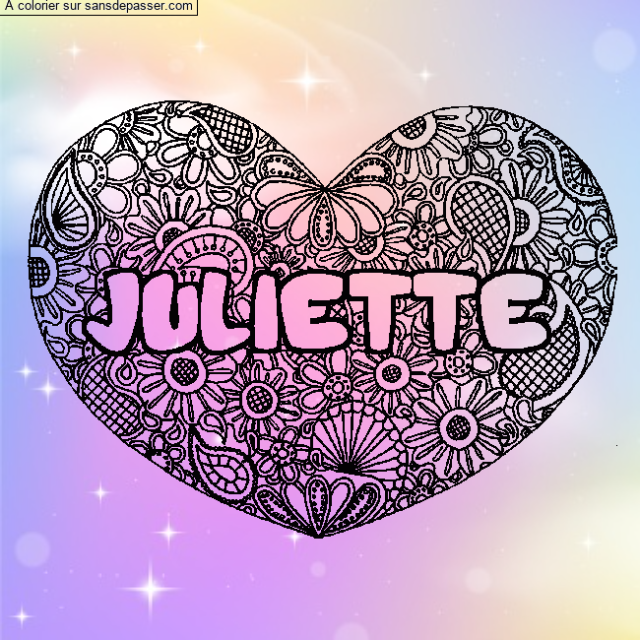 Coloriage pr&eacute;nom JULIETTE - d&eacute;cor Mandala coeur par un invit&eacute;