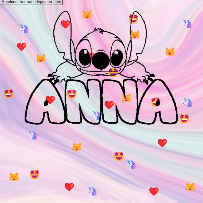 Coloriage pr&eacute;nom ANNA - d&eacute;cor Stitch par un invit&eacute;