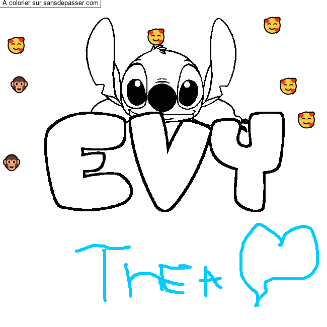 Coloriage pr&eacute;nom EVY - d&eacute;cor Stitch par un invit&eacute;
