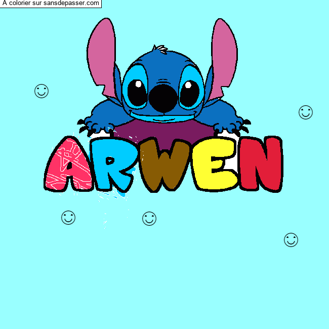 Coloriage pr&eacute;nom ARWEN - d&eacute;cor Stitch par un invit&eacute;