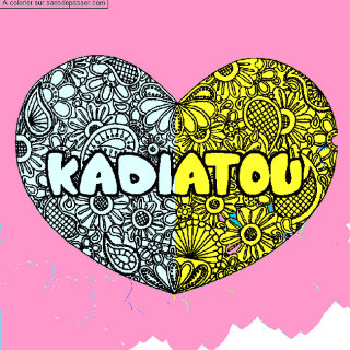 Coloriage pr&eacute;nom KADIATOU - d&eacute;cor Mandala coeur par un invit&eacute;