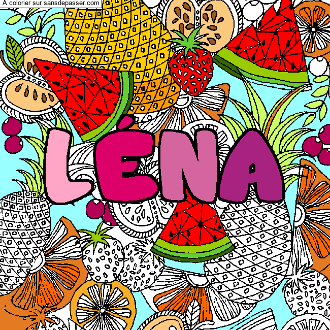 Coloriage pr&eacute;nom L&Eacute;NA - d&eacute;cor Mandala fruits par un invit&eacute;