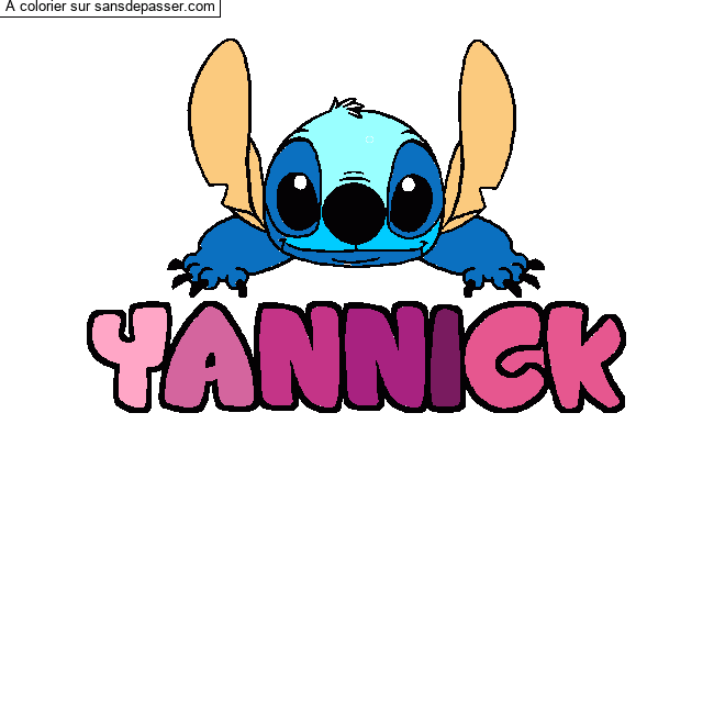 Coloriage pr&eacute;nom YANNICK - d&eacute;cor Stitch par ronaldo