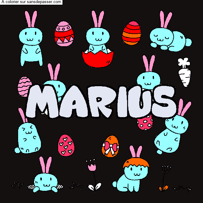 Coloriage pr&eacute;nom MARIUS - d&eacute;cor Paques par deldou